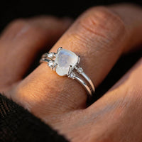 Triangle Moonstone Ring White Gold Color model